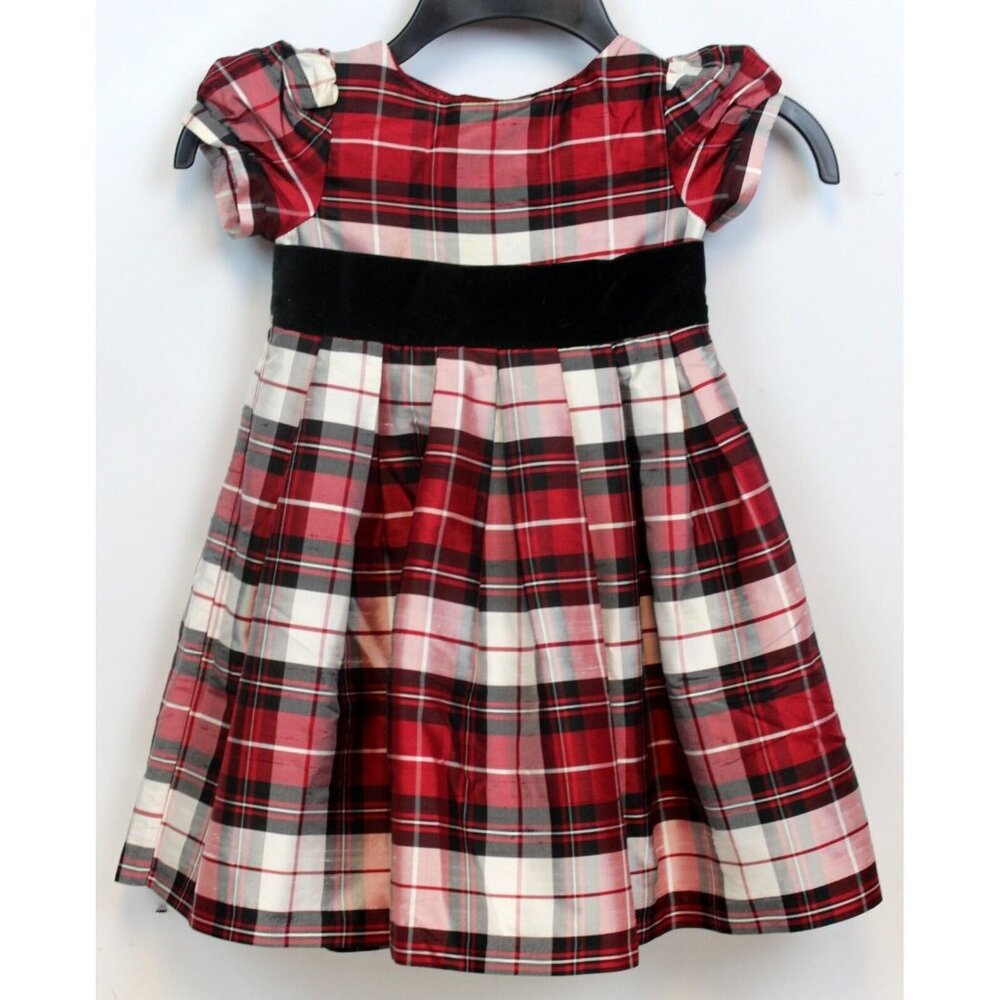 2008 Gymboree Holiday Pictures Plaid Silk Dress sz 3T Red Bow Cute Lined Winter